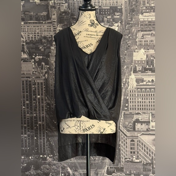 BCBGMaxAzria Tops - BCBGMAXAZRIA Black Draped High-Low Top